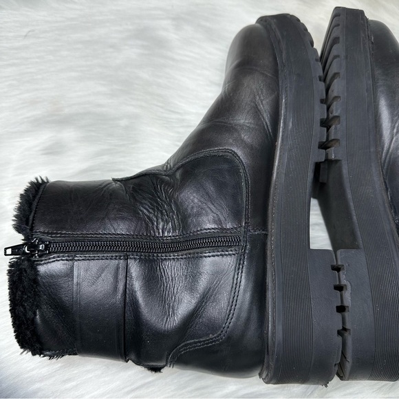 Zara Leather Buckle Faux Fur Lined Moto Boots Sz 9 - Picture 6 of 10